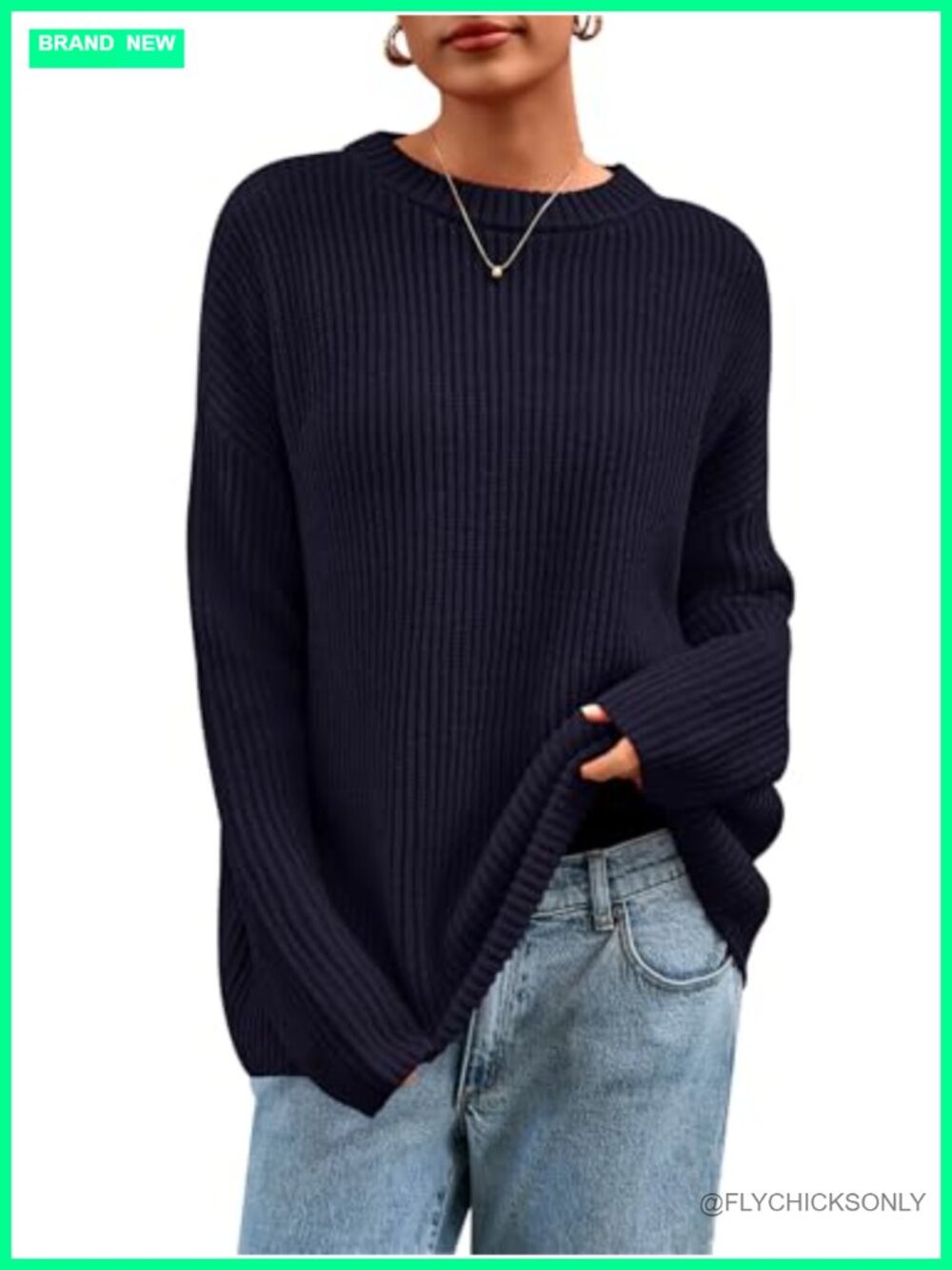 Womens Chunky Ribbed Knit Crewneck Pullover Sweater Oversized